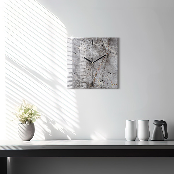 Square glass wall clock Gray granite marble