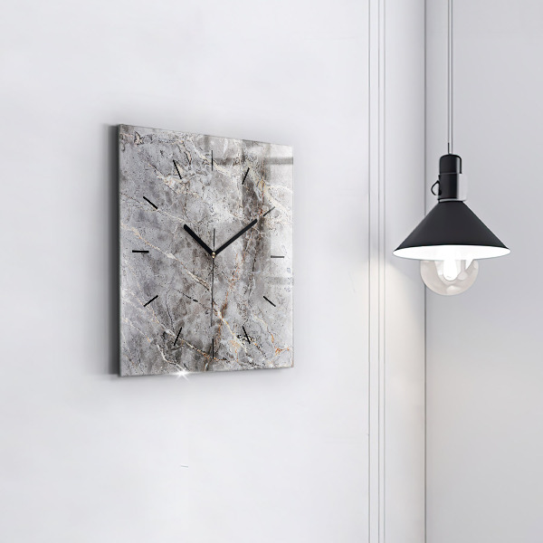 Square glass wall clock Gray granite marble