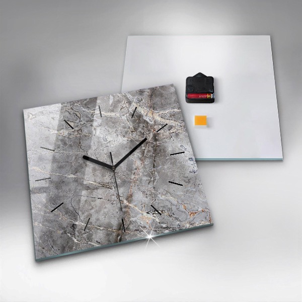 Square glass wall clock Gray granite marble