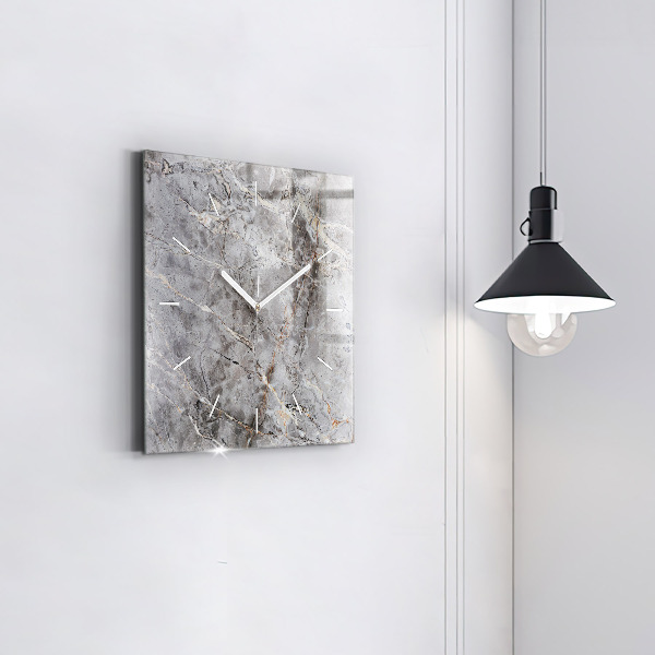 Square glass wall clock Gray granite marble