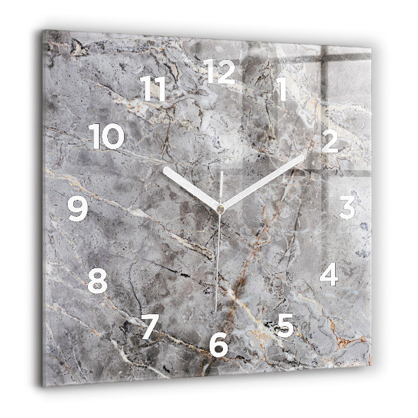 Square glass wall clock Gray granite marble