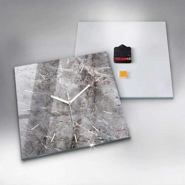 Square glass wall clock Gray granite marble