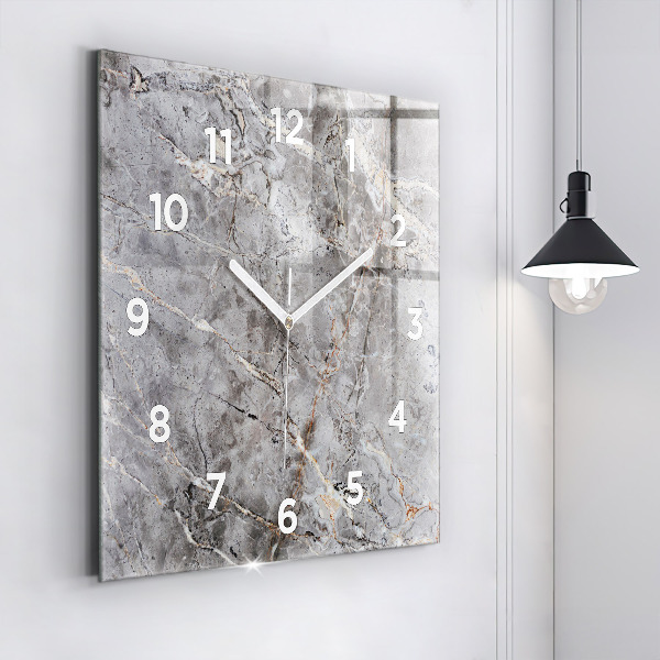 Square glass wall clock Gray granite marble