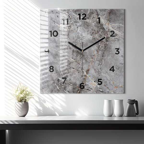Square glass wall clock Gray granite marble