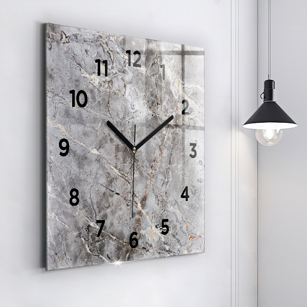 Square glass wall clock Gray granite marble