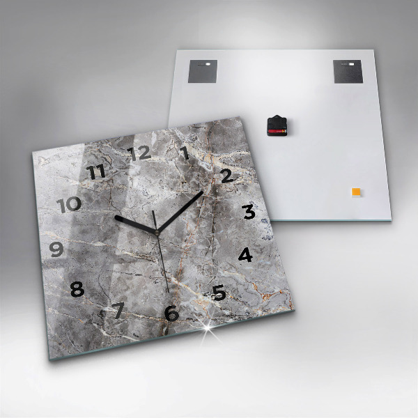Square glass wall clock Gray granite marble