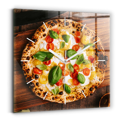 Square glass wall clock Italian pizza