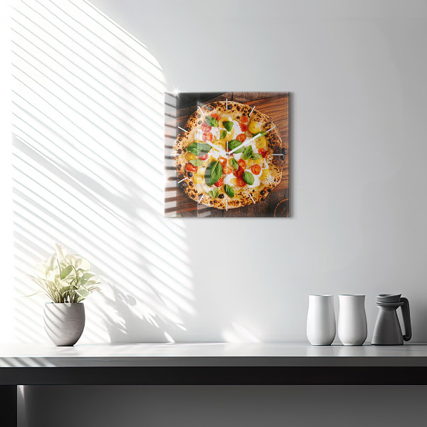 Square glass wall clock Italian pizza