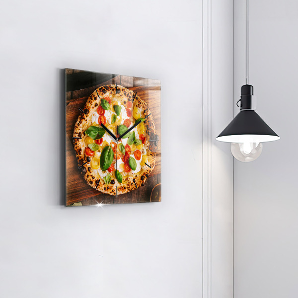 Square glass wall clock Italian pizza