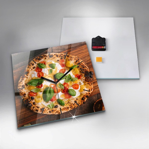 Square glass wall clock Italian pizza