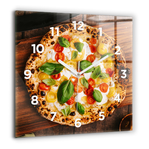 Square glass wall clock Italian pizza