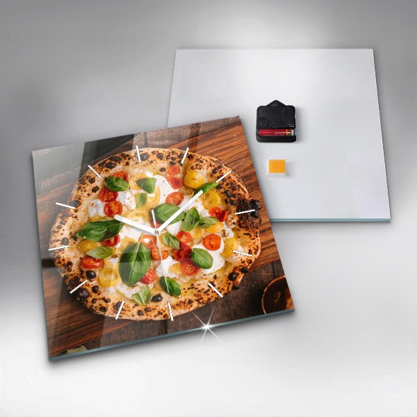 Square glass wall clock Italian pizza