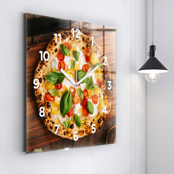 Square glass wall clock Italian pizza