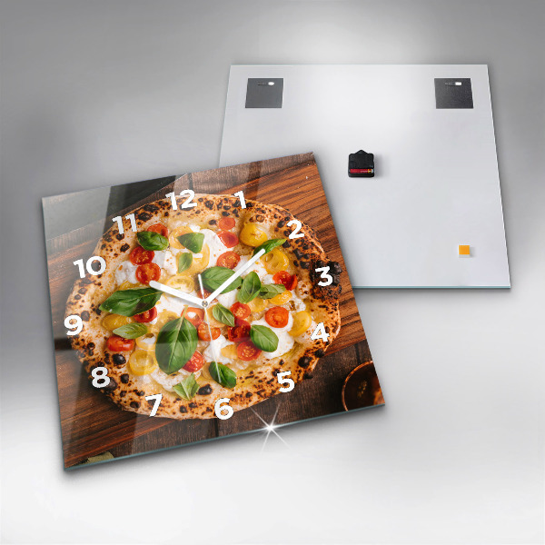 Square glass wall clock Italian pizza