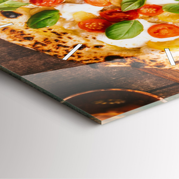 Square glass wall clock Italian pizza