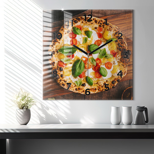 Square glass wall clock Italian pizza