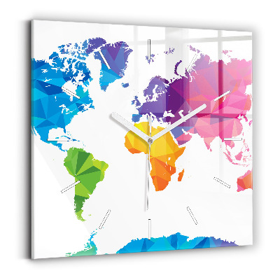 Square glass wall clock Abstract world map