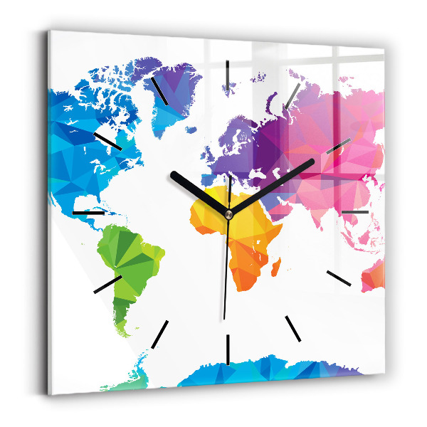 Square glass wall clock Abstract world map