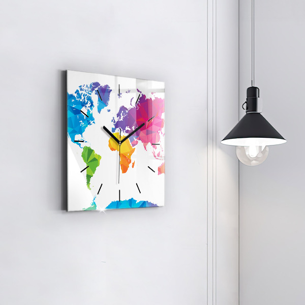 Square glass wall clock Abstract world map