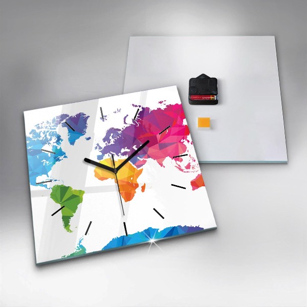 Square glass wall clock Abstract world map