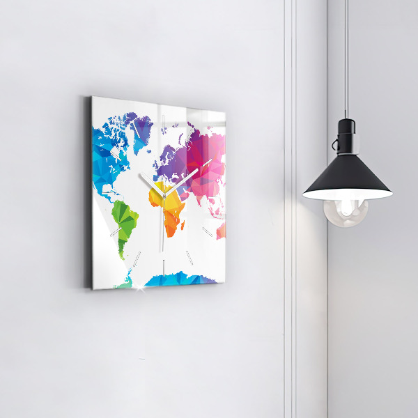 Square glass wall clock Abstract world map