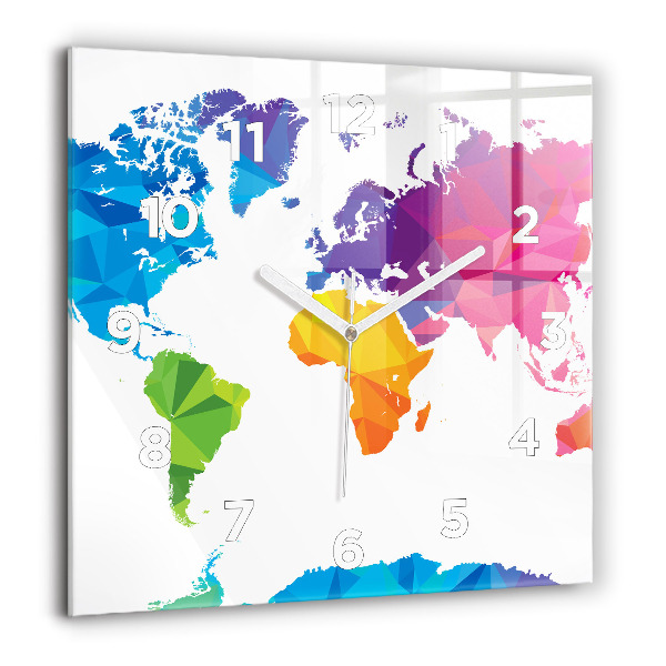 Square glass wall clock Abstract world map
