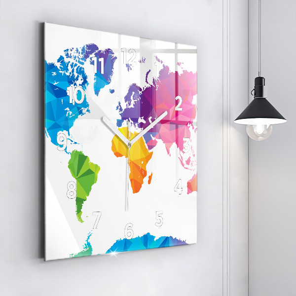 Square glass wall clock Abstract world map