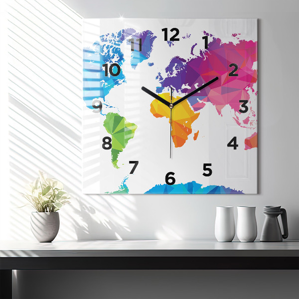 Square glass wall clock Abstract world map
