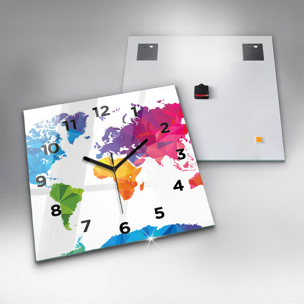 Square glass wall clock Abstract world map
