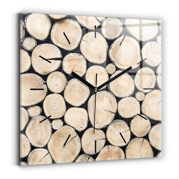 Square glass wall clock Cut tree stumps