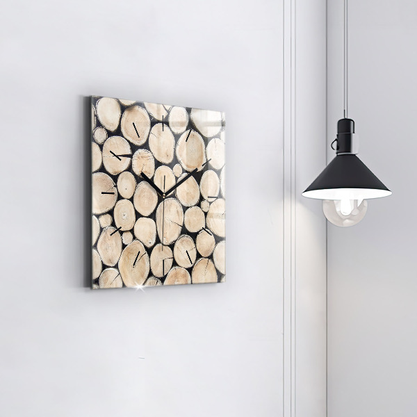 Square glass wall clock Cut tree stumps