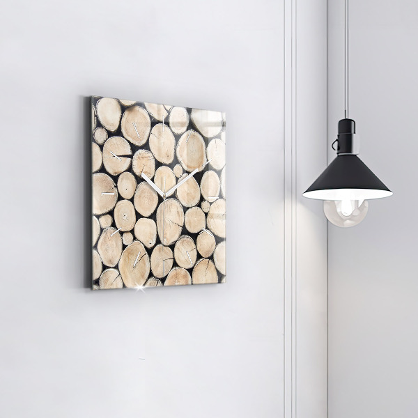 Square glass wall clock Cut tree stumps