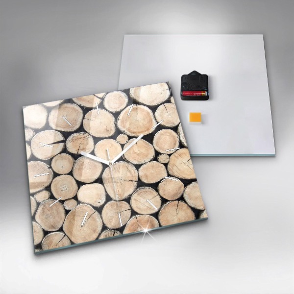 Square glass wall clock Cut tree stumps