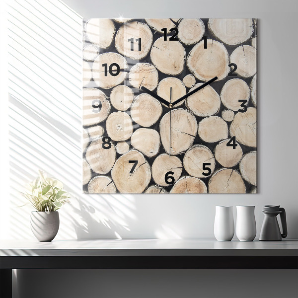 Square glass wall clock Cut tree stumps