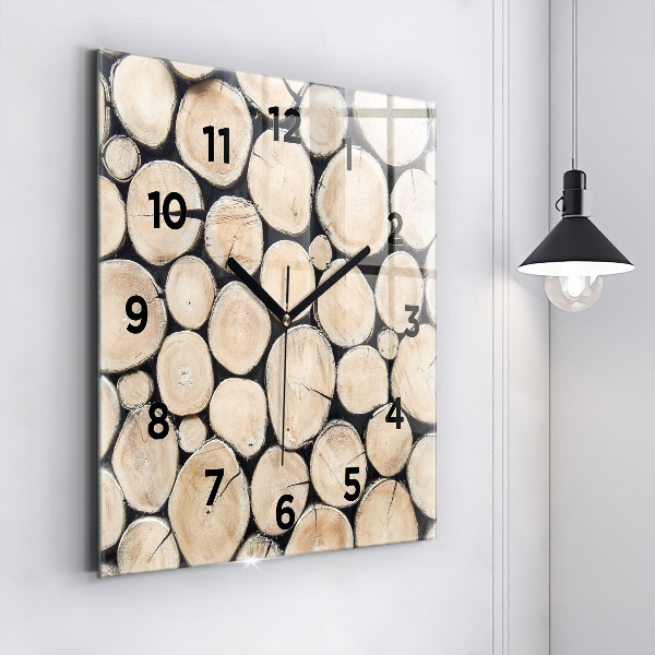 Square glass wall clock Cut tree stumps