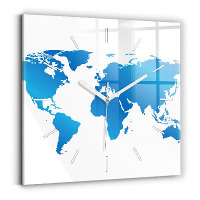 Square glass wall clock World map