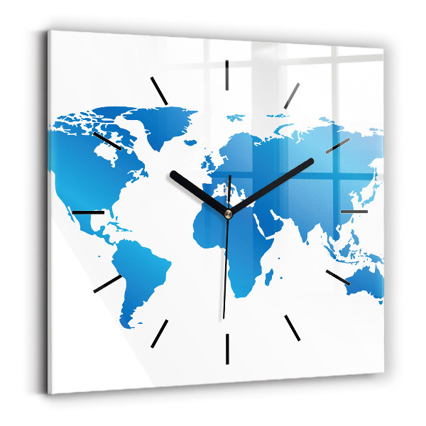 Square glass wall clock World map