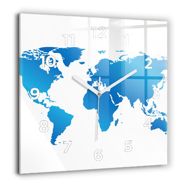 Square glass wall clock World map