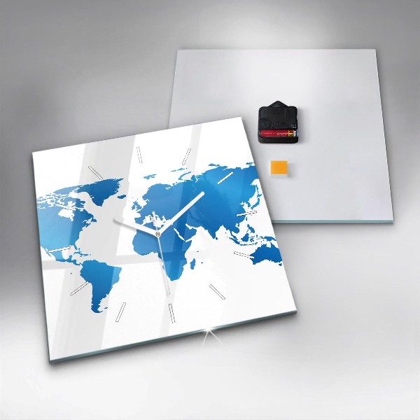 Square glass wall clock World map