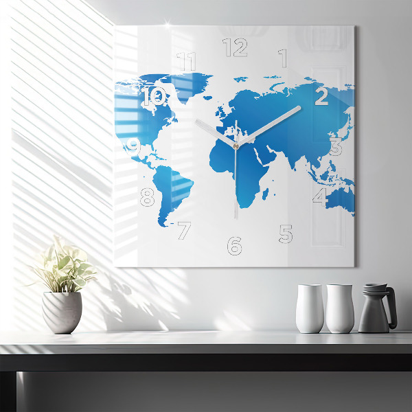 Square glass wall clock World map