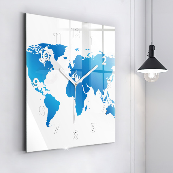 Square glass wall clock World map