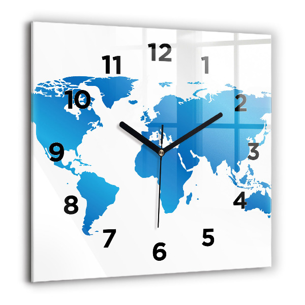 Square glass wall clock World map