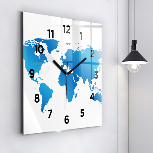 Square glass wall clock World map