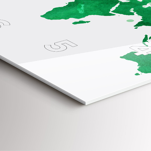 Square glass wall clock Green world map