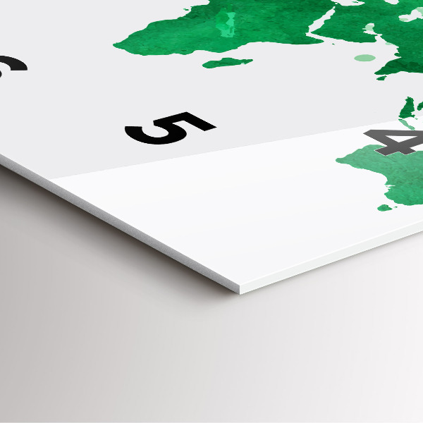 Square glass wall clock Green world map