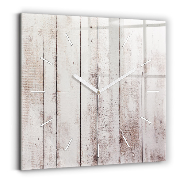 Square glass wall clock Light wood planks