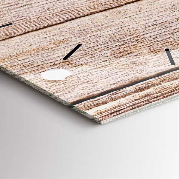 Square glass wall clock Flowers on wood