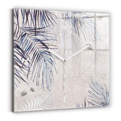 Square glass wall clock Palm leaf