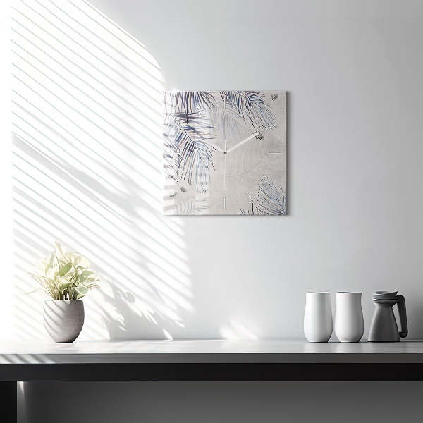 Square glass wall clock Palm leaf