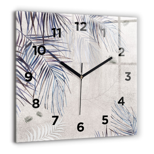 Square glass wall clock Palm leaf